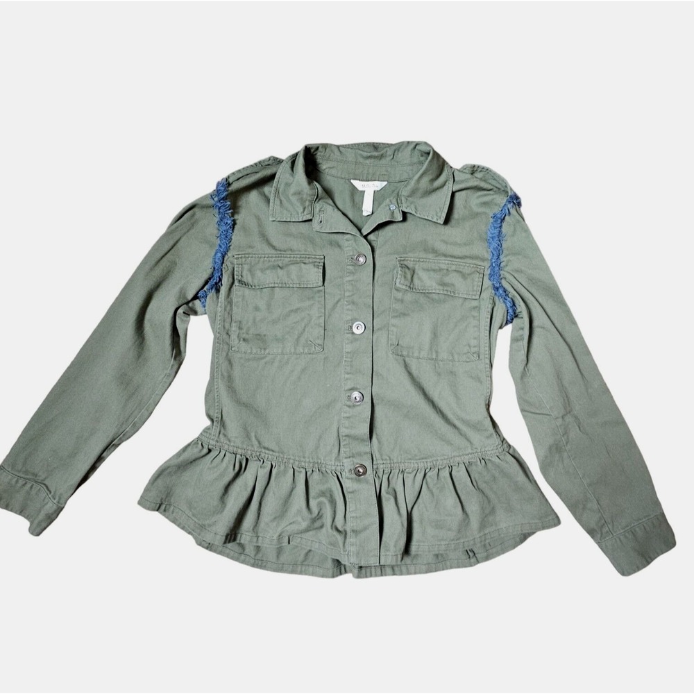 Matilda Jane Letterman Jacket Womens Army‎ Green Floral Patchwork Back Size M